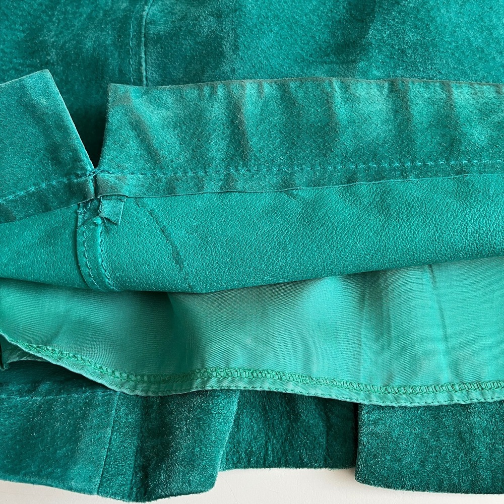 Giorgio Mobiani Vintage Emerald Green Suede Leather Pencil Skirt Woven Detail 8 - Picture 6 of 11